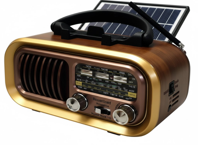 Радіоприймач зі знімним акумулятором, роз’ємом під батарейки, Bluetooth, USB, SD та сонячною панеллю 17см11см9см GOLON RX-BT628S