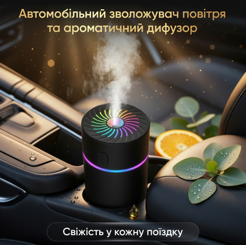 Автомобильный увлажнитель воздуха и ультразвуковой аромадиффузор (Черный)