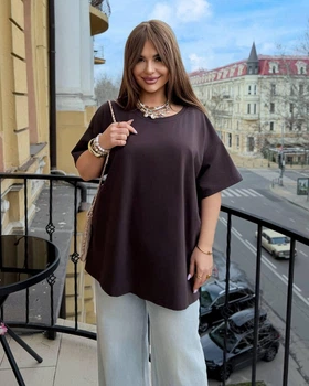 Базова футболка з куліра, вільного крою з круглим вирізом мод ЕЛТ - 007 шоколад 50-58
