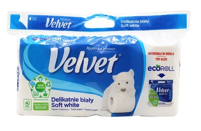 Туалетний папір Velvet Soft White тришаровий 150 відривів 8 рулонів