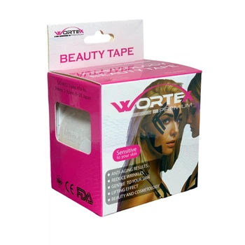 Кінезіо тейп Wortex Premium BEAUTY для обличчя та чутливої шкіри 5 см × 5 м, білий