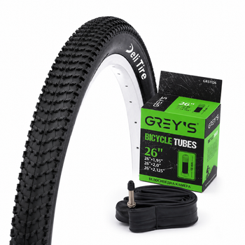 Комплект покрышка Deli Tire 26×2.10 (Индонезия) + камера Grey's 26×1.95–2.125 AV 48 мм для горного велосипеда MTB