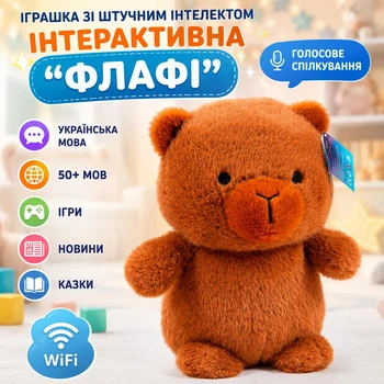 Игрушка с искусственным интеллектом интерактивная "Флафи" , украинский язык , 50+ языков, голосовое общение, игры, новости, сказки, WiFi (i7-196450)