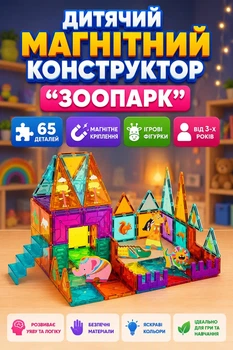 Детский магнитный конструктор "Зоопарк", 65 деталей, игровые фигурки, от 3-х лет (i7-143032)