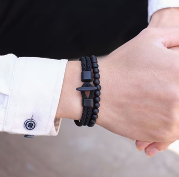 Двокроковий браслет Milan Line Ocean + Beads, браслет на удачу Чорний