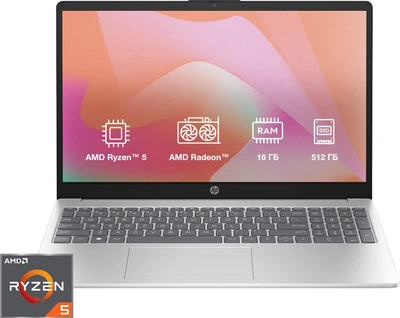 Ноутбук HP Laptop 15-fc0115ua (DM8B5EA) Natural Silver / 15.6" IPS / AMD Ryzen 5 7520U / RAM 16 ГБ / SSD 512 ГБ / Подсветка клавиатуры