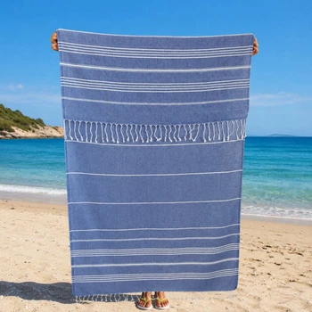 Полотенце пештемаль Turkey Towel 100х180 легкое большое для пляжа бассейна бани сауны подстилка на дачу пикник природу отпуск море полоса синий