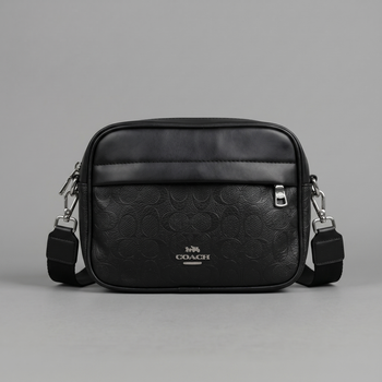 Мужская барсетка Coach прямоугольная черная. Маленькая сумка Coach с монограммой через плечо. Кросс-боди Coach. ART065