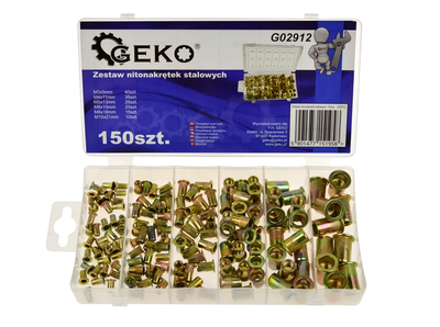 Заклепочные гайки стальные M3 M4 M5 M6 M8 M10 150 шт. Geko HE0520