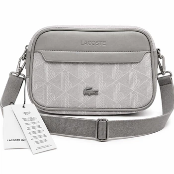 Сумка через плечо Lacoste Monogram серая, мужская сумка кроссбоди Lacoste, стильная через плечо