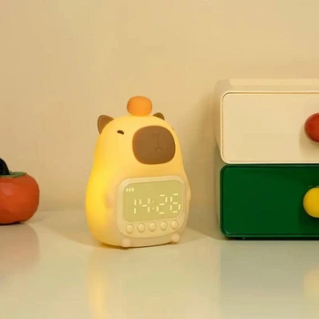 Ночник с часами силиконовый детский Капибара USB аккумуляторный QW-12 1200mah