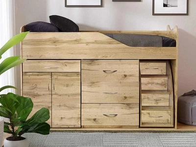 Ліжко кімната ViorinaDEKO BED-ROOM №5 1840*860 мм висувна драбина-комод, висувний стіл. Корпус ТАХО/колір фасаду ТАХО