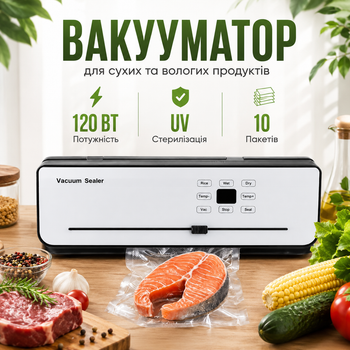 Вакууматор вакуумный упаковщик сенсорный для сухих и влажных продуктов с резаком 120 Вт, шов 300 мм, 65 кПа