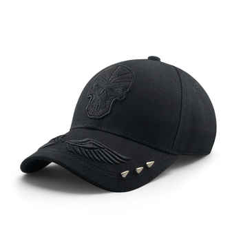 Кепка-бейсболка Damko Skull Black з вишивкою черепа та металевими шипами M (56–58 см) чорна