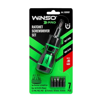 Викрутка реверсивна з комплектом насадок WINSO PRO, 6 в 1