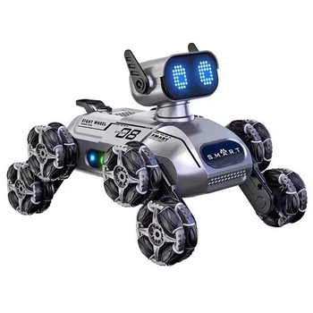 Интерактивный восьмиколесный трюковый робот собачка Stunt Eight-wheel Robot Dog на радиоуправлении с пультом, серая
