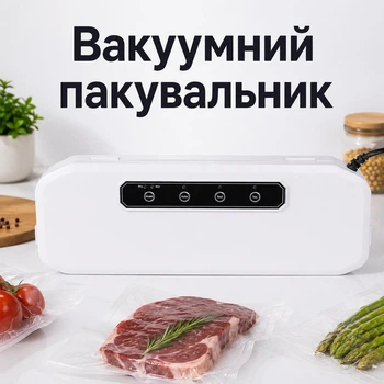 Вакууматор для продуктов / Вакуумный упаковщик / Для сухих и влажных продуктов / 400 Вт / 4 режима работы / 10 пакетов в подарок