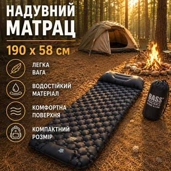 Туристичний надувний каремат Bass Polska BH 41965 190х58 см