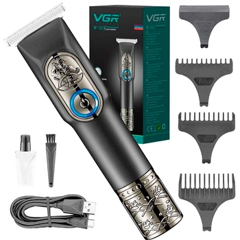 Аккумуляторный триммер для волос VGR ProCut V-963 с 3 насадками и роторным мотором 200 минут работы металлический корпус для бороды и стрижки