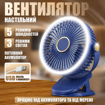 Аккумуляторный настольный поворотный Вентилятор с прищепкой клипсой вращением портативный мини вентилятор ночник LED подсветка