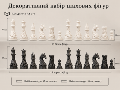 Шаховий набір драконів у готичному стилі для гри та декору. Aivory