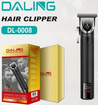 Машинка для стрижки DALING DL-0008 акумуляторна Li-Ion 1200 мА·год LED дисплей USB Type-C 4 насадки леза з нержавіючої сталі для бороди окантовки волосся чорна