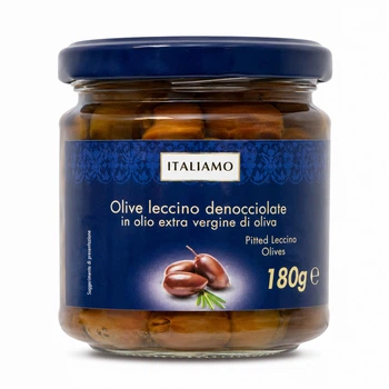 Оливки Коричневі сорт Леччіно Italiamo Olive Leccino denocciolate Італіамо в оливковій олії Екстра класу без Кісточок 180г