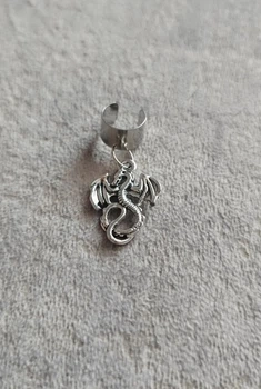 Серьга Dragon каф дракон с драконом клипса на ухо без прокалывания серебряный цвет