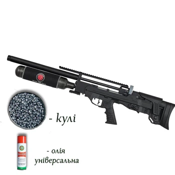 Пневматична гвинтівка PCP Optima Factor BP 4.5мм з кулями 400 шт та олією 200мл — потужний буллпап з редуктором та 70 пострілами