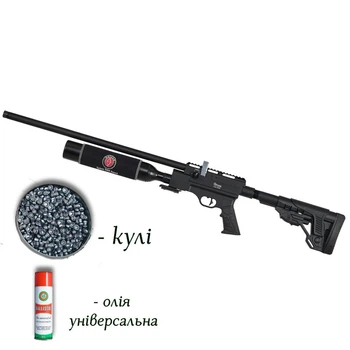 Пневматична гвинтівка PCP Optima Factor 4.5мм з кулями 400 шт та олією 200мл — редукторна точність та 36 Дж потужності