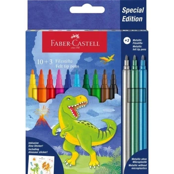 Фломастеры Faber-Castell Динозавр 10 цветов + 3 металлика + наклейки в картонной коробке