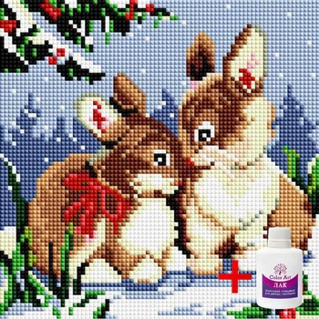 Алмазна мозаїка на підрамнику ColorArt Зайчики 20х20 DDP1219 + Подарунок лак для покриття