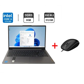 Ноутбук Lenovo IdeaPad Slim 3 15IRU8 / 15.6" (1920x1080) IPS / Intel Core i5-1334U (10 (12) ядер по 3.4 - 4.6 GHz) / 8 GB DDR5 / 512 GB SSD M.2 / Intel Iris Xe Graphics / WebCam б/у + Подарок Проводная мышь / USB