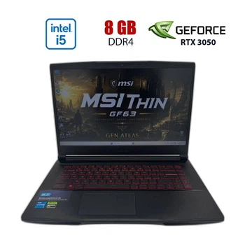 Игровой ноутбук Б-класс MSI Thin GF63 12UC / 15.6" (1920x1080) IPS / Intel Core i5-12450H (8 (12) ядер по 3.3 - 4.4 GHz) / 8 GB DDR4 / 512 GB SSD / nVidia GeForce RTX 3050, 4 GB GDDR6, 128-bit / WebCam б/у