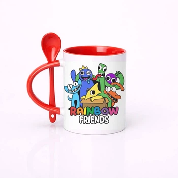 Чашка керамическая с ложкой глянцевая Rainbow Friends Радужные друзья 330 мл (РД031651)