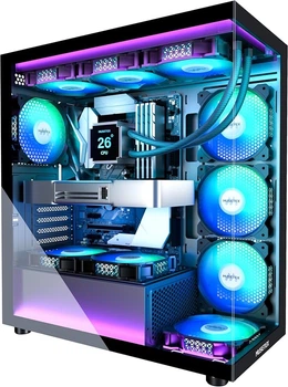 Корпус MUSETEX K2-N7-B ATX с 7 ARGB вентиляторами, Type-C, панорамное закаленное стекло, черный