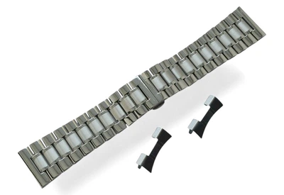 Браслет для часов 28 мм 3-Link Butterfly Clasp стальной Silver с полукруглыми торцевыми вставками, нержавеющая сталь (BUT28W-33)