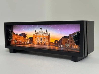3D LED ночник "Львов. Оперный театр", подарок львовянам, корпус черный, аккумулятор, USB Type-C, сенсорное управление