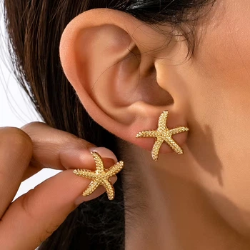 Серьги Морские звезды маленькие золотистые Podarkus BK1268-G