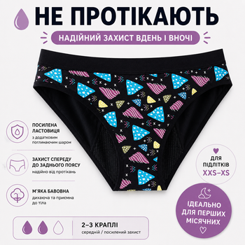 Менструальные трусики для подростков слипы хлопковые усиленная защита 2-3 капли XXS Черный