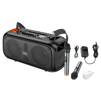 Караоке-колонка HOCO BS54 Party з 2 бездротовими мікрофонами, Bluetooth 5.1, 30 Вт, портативна акустика, FM, USB, TF, AUX, RGB-підсвічування