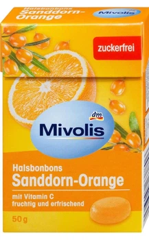 Пастилки для горла з обліпіхою та апельсином Mivolis, (без цукру) 50 г