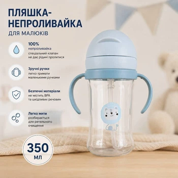 Поильник непроливайка с силиконовой трубочкой с ручками - Лев/ 350 мл