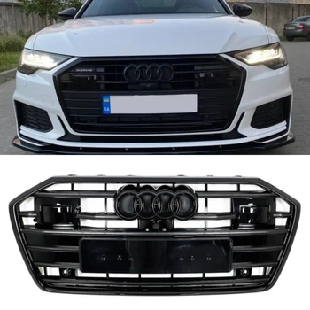 Решетка радиатора Audi A6 S6 C8 2018-2024 S-line дистроник радар черный глянец