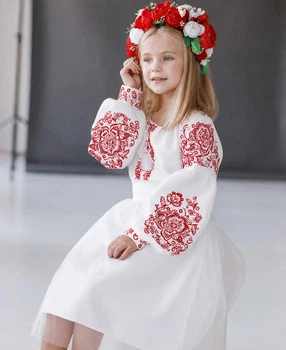 Сукня вишиванка дитяча святкова біло-червона пишна Pyshna 104