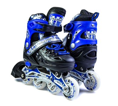 Детские роликовые коньки раздвижные 39-42 с тормозом 64 мм PU черно-синие Scale Sports MC-5725