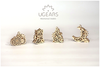 Механический 3D пазл деревянный Фиджеты-Рождественники для дома 4 шт UGEARS MC-5569