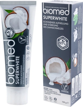 Зубная паста BioMed Superwhite Антибактериальная отбеливающая для чувствительной эмали Кокос 100 г (3800023406868)
