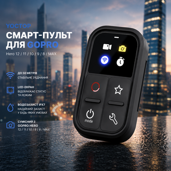 Беспроводной смарт-пульт YOCTOP для GoPro Hero 12/11/10/9/8/MAX | LED-экран, дистанционное управление до 50 м, влагозащита