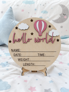 Деревянная табличка «Hello World» для новорожденного ребенка 20 см.